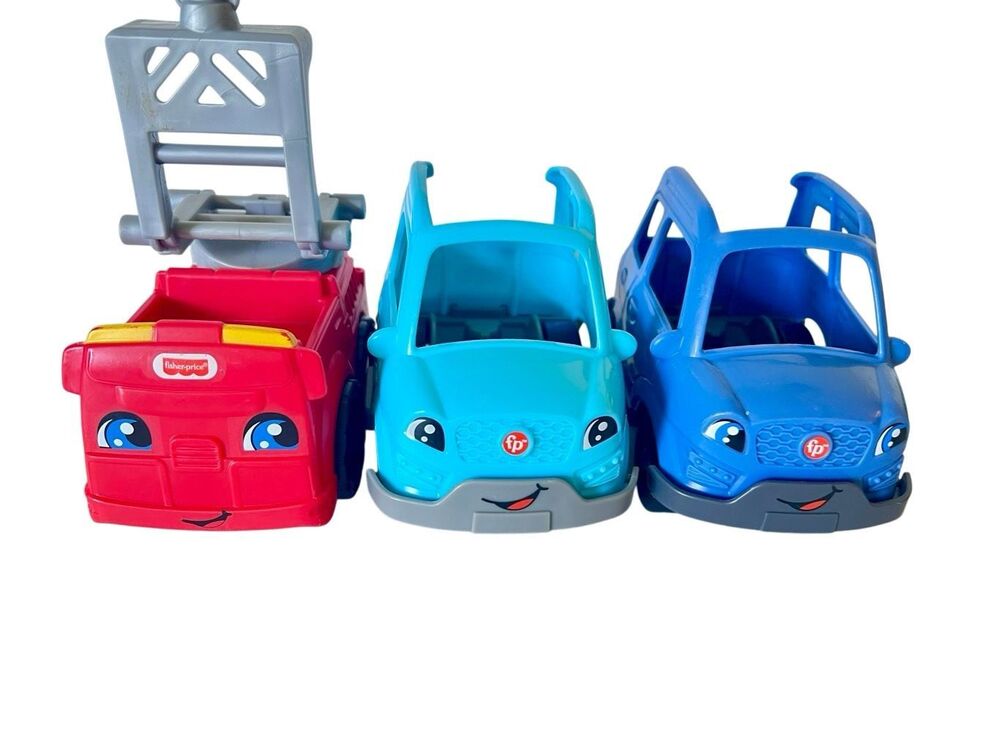 Fisher-Price Little People Vehicle Lot (3pc) – Red Fire Truck,Teal Car, Blue SUV